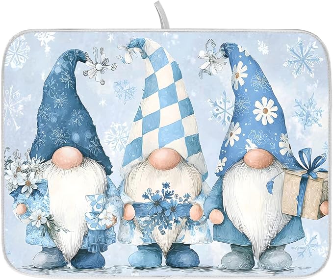 Three Blue Gnomes Dish Drying Mat, Absorbent Drainer Mats for Kitchen Counter Coffee Maker 18"x16"