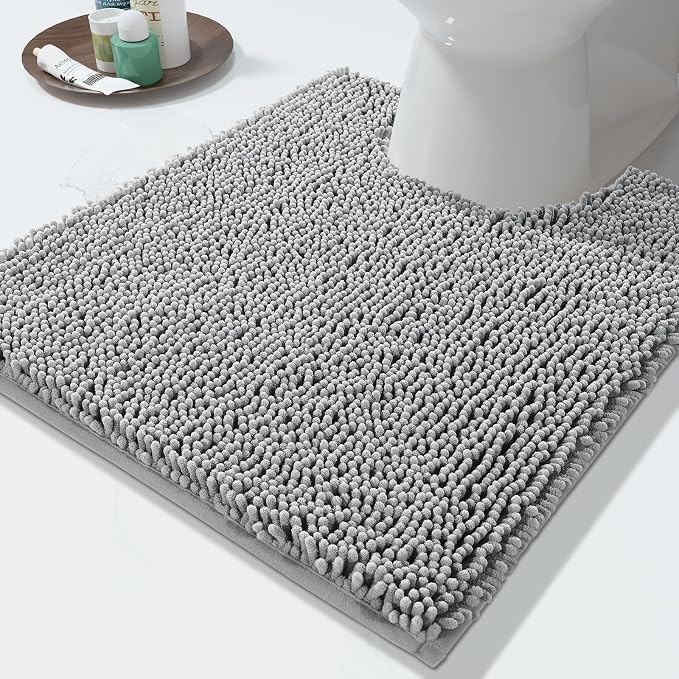 Yimobra Toilet Rugs U Shaped Washable - 24"x20" Non Slip Plush Contour Bath Rugs for Toilet - Super Soft Absorbent Quick Dry Toilet Mats for Bathroom,Gray
