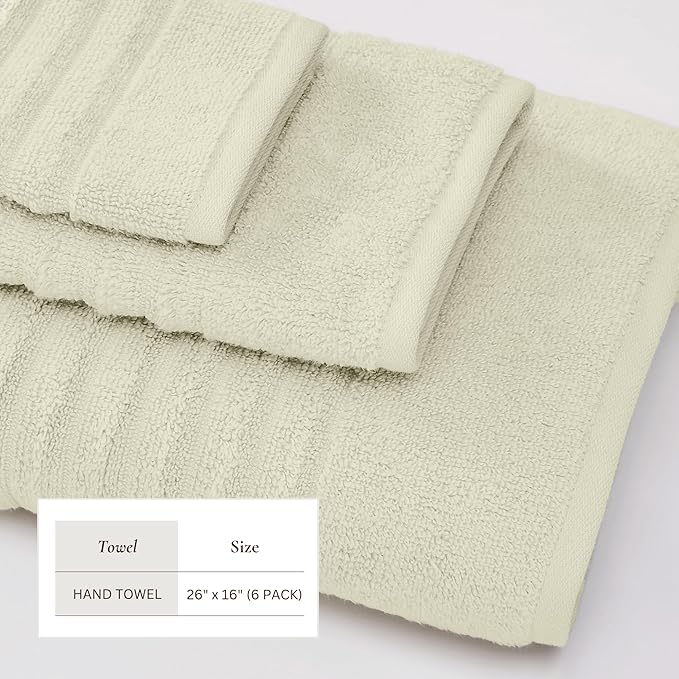 Great Bay Home 6 Pack Hand Towel Set - 100% Cotton Towels - Absorbent & Quick-Dry Towels for Bathroom (Sage Green)