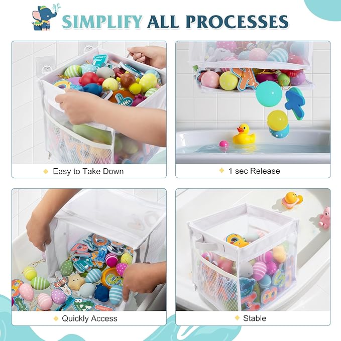 ZIFTY Large Bath Toy Storage Organizer Quick Drying, Bathtub Toy Storage Organizer Bath Toy Holder for Bathtub Wide Opening and Large Capacity Wall-Mounted Toddler Bath Gift