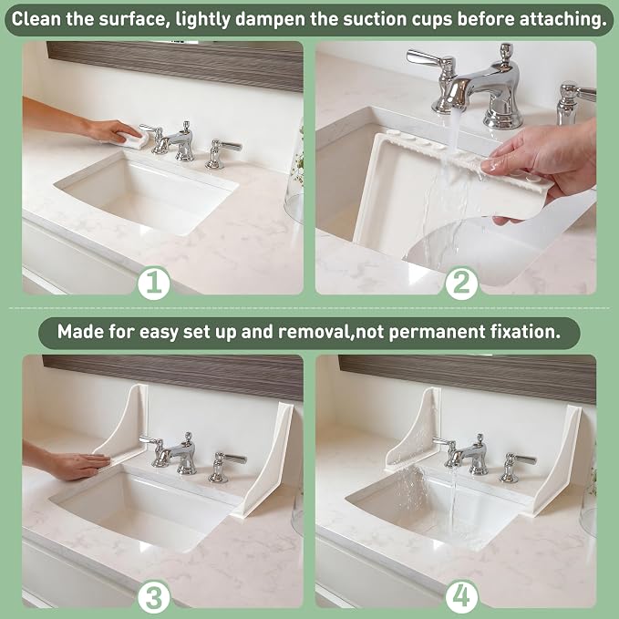 Roslim Shower Corner Splash Guard 2 Pack, No-Adhesive Silicone Water Splash Guard with Suction Cups for Bathtub & Walk-in Shower, Reusable Corner Water Blocker Keeps Water Off Floor, White
