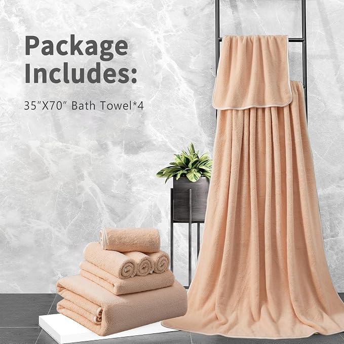 Extra Large Bath Sheet 4 Piece (35"x70")-Ultra Soft Oversized Bath Towel,Bath Sheet Set for Bathroom Hotel,Highly Absorbent Quick Dry Shower Towel Set for Adults,Bathroom Towel