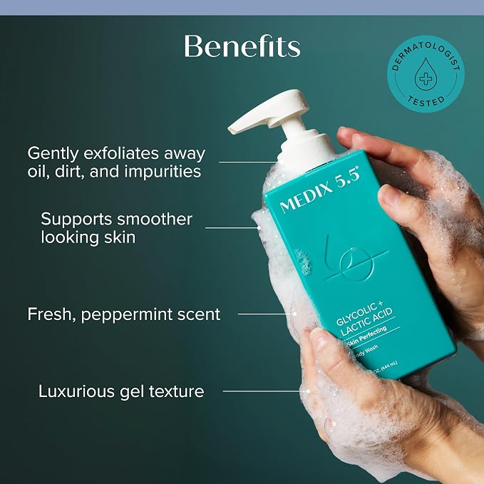 MEDIX Glycolic Acid Exfoliating Body Wash KP Bump Eraser Cleanser + 10% Glycolic Acid Serum 2PC Skin Care Set | AHA Exfoliant Body Wash + Serum Refine & Soften Dead Dry Skin, Bumps, & Wrinkles, 2PC
