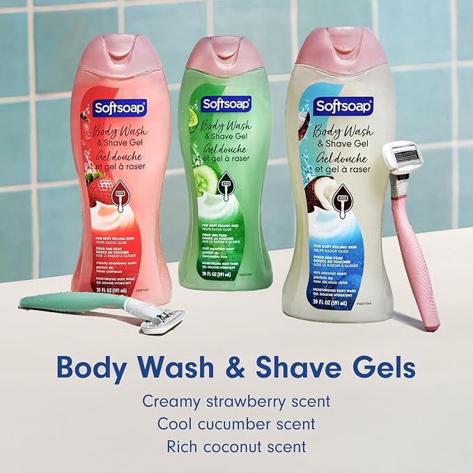 Softsoap Moisturizing Body Wash and Shave Gel, For Softer Feeling Skin, Helps Razor Glide, Cool Cucumber Scent, 20 fl oz