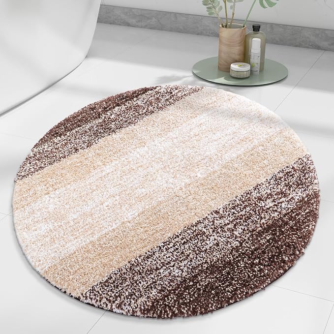 Arotive Microfiber Bathroom Rugs, Shaggy Soft and Absorbent Bath Rug, Thick Plush Machine Washable Dry Bath Mats for Bathroom, Tub and Shower, 30x30, Brown, Round