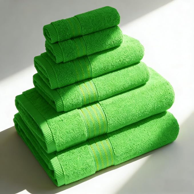 COZYART Kelly Green Bath Towels for Bathroom 6 Pcs, Turkish Cotton Bath Towel Set Super Soft Highly Absorbent Durable 650 GSM Shower Towels for Daily Use