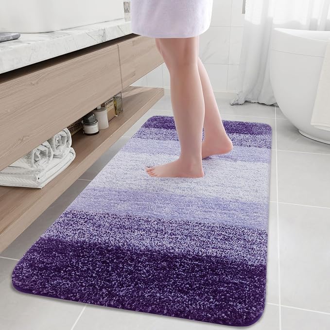 Arotive Microfiber Bathroom Rugs, Shaggy Soft and Absorbent Bath Rug, Thick Plush Machine Washable Dry Bath Mats for Bathroom, Tub and Shower, 54x24, Dark Purple, Rectangular