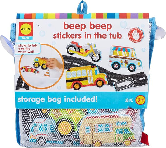 Alex Toys Foam Bath Stickers for Toddlers, 38-Piece Vehicle Tub Stickers Stick to Tub Wall - Foam Bath Toys for Kids Ages 1-3 Toddler Bath Toys for Boys Cars Trucks Bus, Mesh Storage Bag