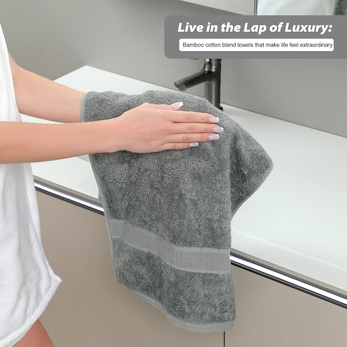 Aibaser Hand Towels-16x30inch - Lightweight and Highly Absorbent Hand Towels for Bathroom, Travel, Gym, Shower and Spa (Grey)