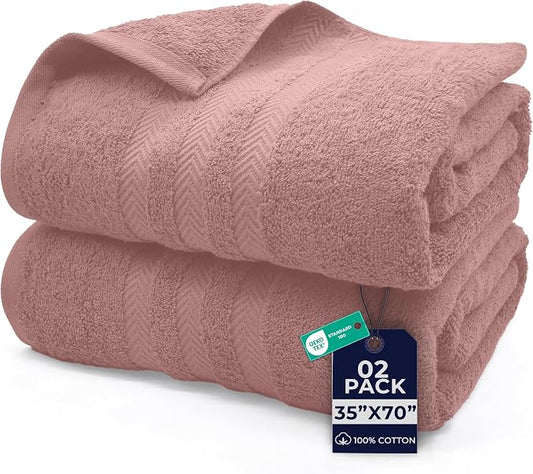 DAN RIVER 2 Pack Bath Sheets Extra Large 35x70, Large Bath Towels for Adults, XL Oversized Heavy Duty Towel Set, 600 GSM 100% Ring Spun Cotton, Soft Quick Dry, Dusty Rose