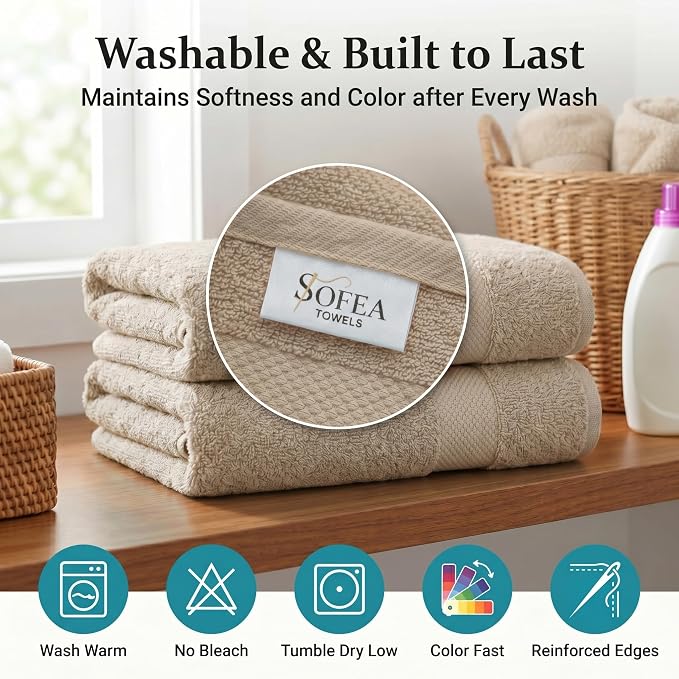 Sofea Bath Sheet Towels 2 Pack Oversized, (35 x 70 Inches) 100% Cotton Jumbo Bathroom Towels, Extra Large Soft Absorbent Bath Sheet Towels