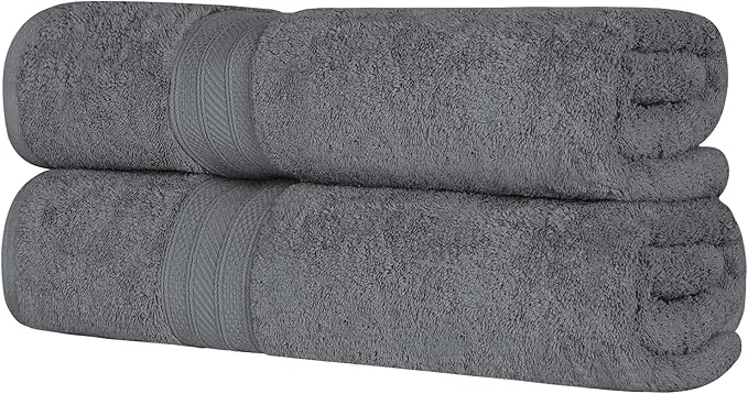 Superior Long Staple 100% Combed Cotton 700GSM 2-Piece Solid Bath Sheet Set for Bathroom, Shower, Kitchen-Super Soft, Plush, Highly Absorbent, Assorted 2-Piece Bath Seets, Grey