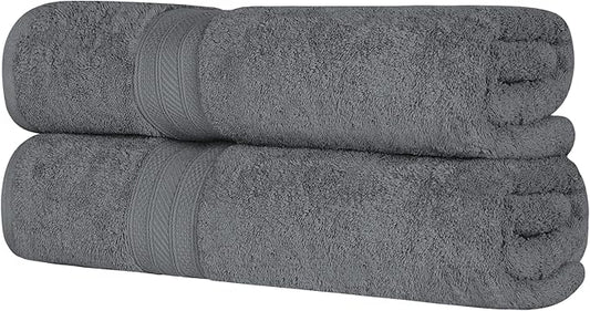 Superior Long Staple 100% Combed Cotton 700GSM 2-Piece Solid Bath Sheet Set for Bathroom, Shower, Kitchen-Super Soft, Plush, Highly Absorbent, Assorted 2-Piece Bath Seets, Grey