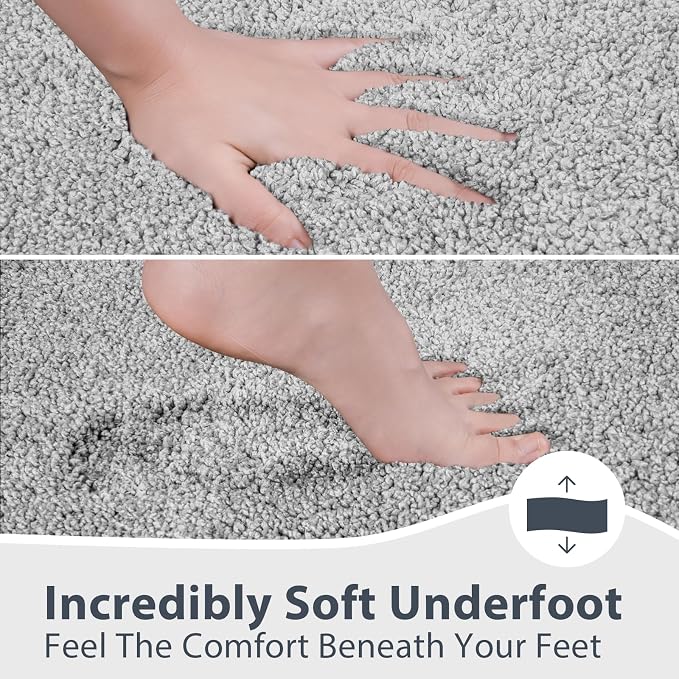 anllugs Bathroom Rugs 30" x 60", Non-Slip Extra Soft Absorbent Bath Rugs, Machine Washable Quick Dry Bath Mats for Bathroom Floor, Shower, Bathtub and Sink, Light Grey & Grey