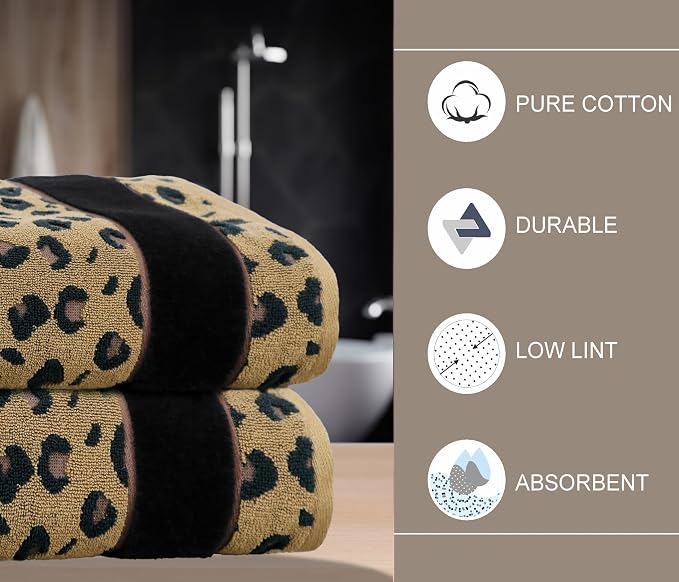 COTTON CRAFT Oversized Bath Sheet - 2 Pack Extra Large 35 x 84 Animal Print Leopard Cheetah Africa Safari 100% Cotton Jacquard Towel - Soft Absorbent Luxury Bathroom Shower Spa 500 GSM Bath Sheet