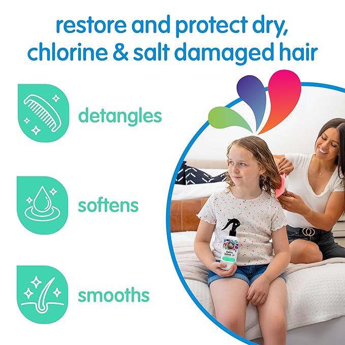 SoCozy Swim 2-in-1 Leave In Conditioner Spray & Treatment for Kids Hair (8 Fl Oz, Pack Of 2) Protects & Repairs Pool, Sun & Salt Damaged Hair, Activated Charcoal, Vitamin B5 & Sunflower Seed Extract