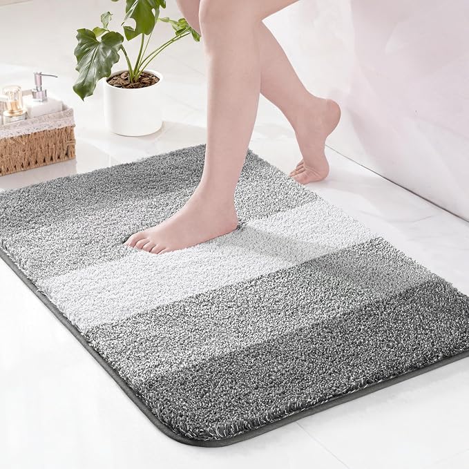 Exclusivo Mezcla Bathroom Rugs Mat 17x24, Extra Soft Non Slip Absorbent Microfiber Bath Rugs, Machine Washable Quick Dry Bath Mats for Bathroom Floor, Shower, Home Decor, Gradient Grey