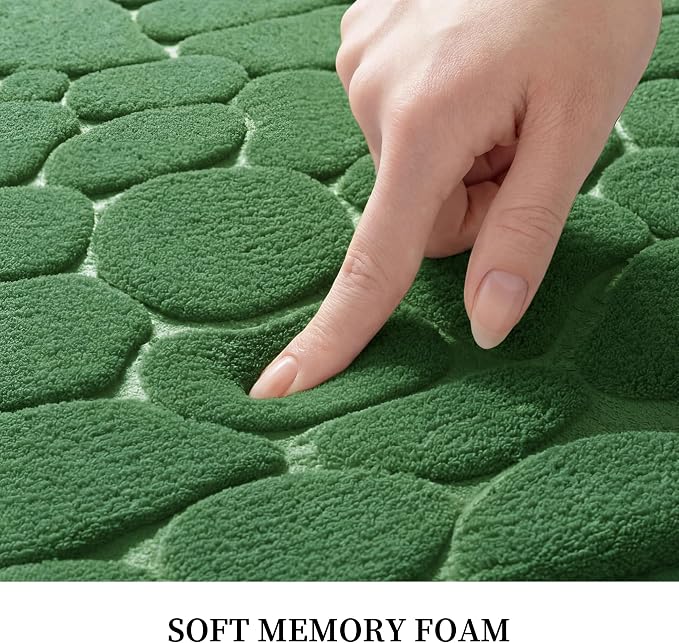 YIHOUSE Memory Foam Bath Mat Cobblestone Bathroom Rugs Super Water Absorbent Bath Mats for Bathroom Machine Washable Bath Rugs(17 x 24,Green)