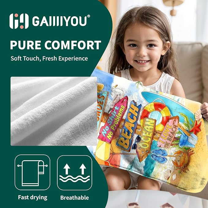 Funny Beach Quote Hand Towel Soft Fleece Absorbent Towels for Bathroom Kitchen Set of 2