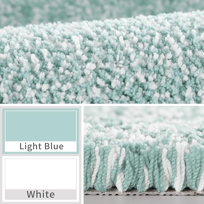 Yimobra Toilet Rugs U Shaped Washable, Soft Absorbent Microfiber Bathroom Rugs, Non Slip Quick Drying Shaggy Bath Mat,Contour Bathroom Mats for Toilet Base, Home Essentials,24x20,Light Blue and White