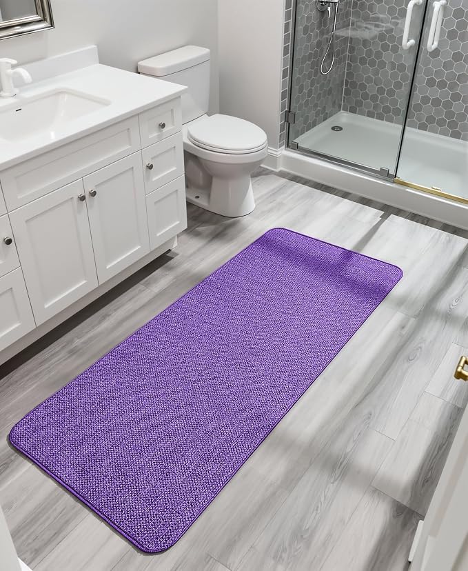 Bosap Bath Mat,Ultra Thin Bathroom Runner Rugs,Large Bath Mats for Bathroom,Quick Dry,Non-Slip,Machine Washable,Low Pile,Bath Rug,Shower Outside,Sink,Home Decor Accessories.Purple,3'x6'(36x72inch)