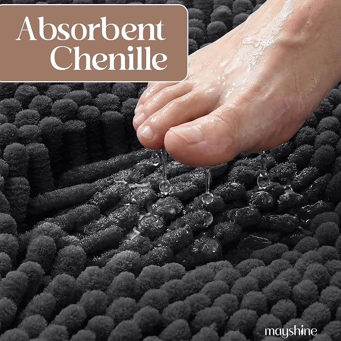 MAYSHINE Plush Shaggy Chenille Bath Mat | Extra Soft, Super Absorbent, Non-Slip Bathroom Rug | Fluffy Microfiber, Area Rug Sets for Bathroom Floor, Kitchen, Living Room | 47"x27" | Charcoal Gray