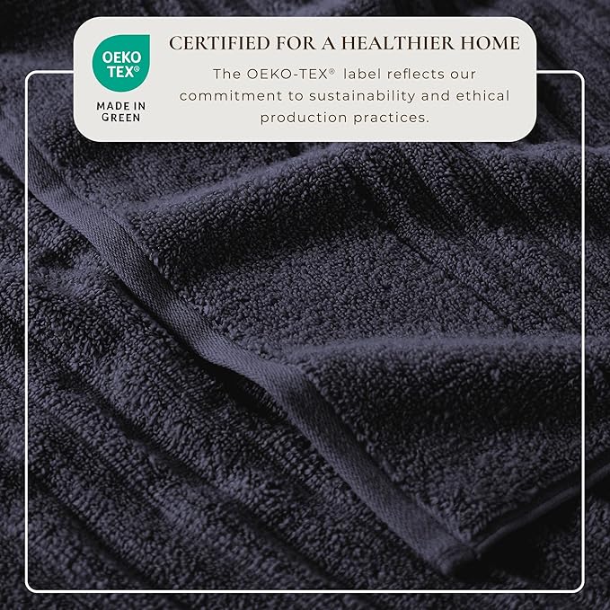 Great Bay Home Bath Towel Set - 100% Cotton 6 Piece Towel Set - Absorbent & Quick-Dry Towels for Bathroom (Navy Blue)