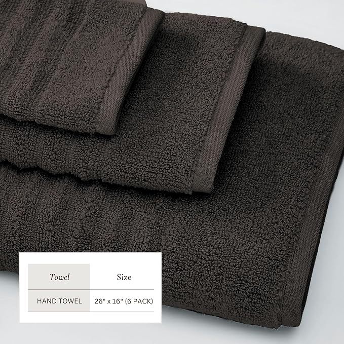 Great Bay Home 6 Pack Hand Towel Set - 100% Cotton Towels - Absorbent & Quick-Dry Towels for Bathroom (Midnight Grey)