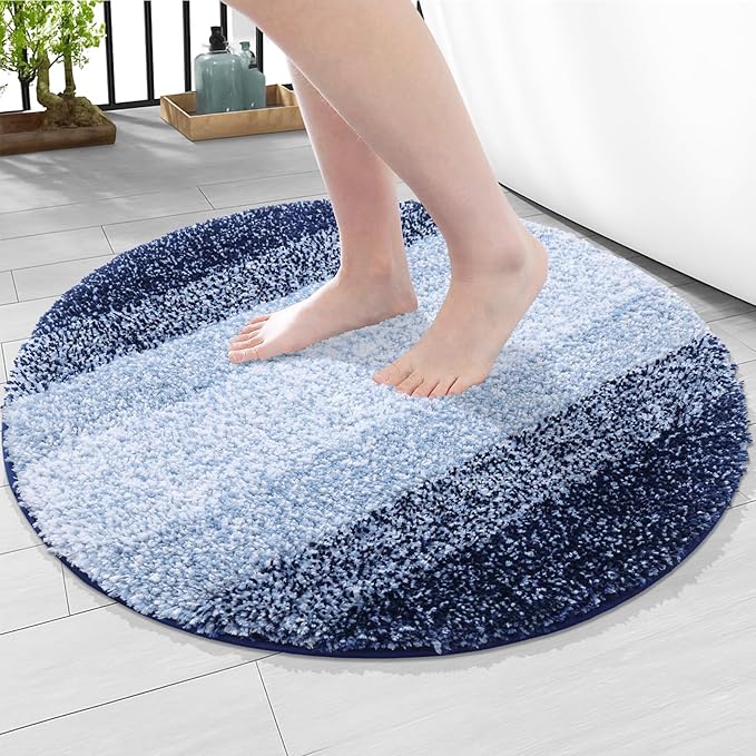 Arotive Microfiber Bathroom Rugs, Shaggy Soft and Absorbent Bath Rug, Thick Plush Machine Washable Dry Bath Mats for Bathroom, Tub and Shower, 24x24, Dark Blue, Round