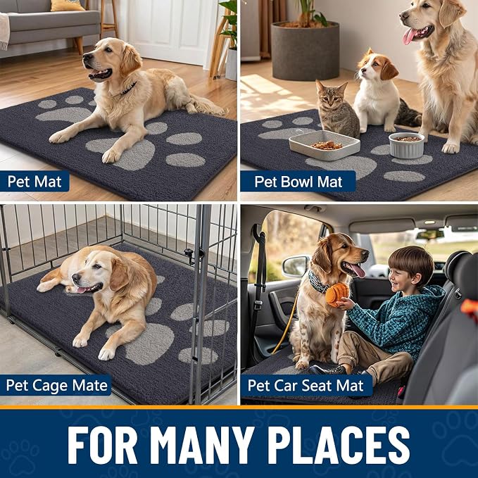 Smiry Dog Door Mat for Muddy Paws, Absorbs Moisture and Dirt, Low-Profile Entryway Mat with Non-Slip Backing, Entry Indoor Outdoor Doormat for Inside Floor (59x35 Inches, Dark Grey, Paw