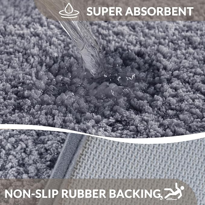 Exclusivo Mezcla Toilet Rugs U-Shaped 20x24, Extra Soft Non Slip Absorbent Microfiber Bath Rugs, Machine Washable Quick Dry Bath Mats for Toilet, Solid Grey