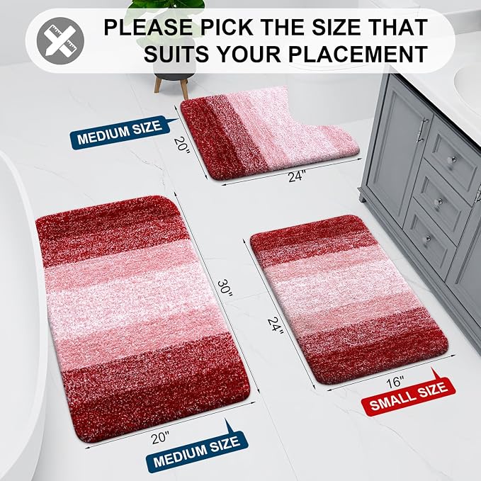 Arotive Microfiber Bathroom Rugs, Shaggy Soft and Absorbent Bath Rug, Thick Plush Machine Washable Dry Bath Mats for Bathroom, Tub and Shower, 40x24, Burgundy, Rectangular