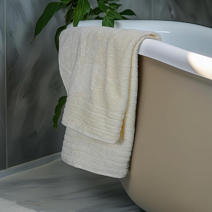 Tens Towels Pack of 4 Extra Large Bath Towels 30 x 60 Inches, 100% Cotton, Larger & Lighter Weight, Quicker to Dry, Super Soft and Absorbent, Perfect for Bathroom, Cream