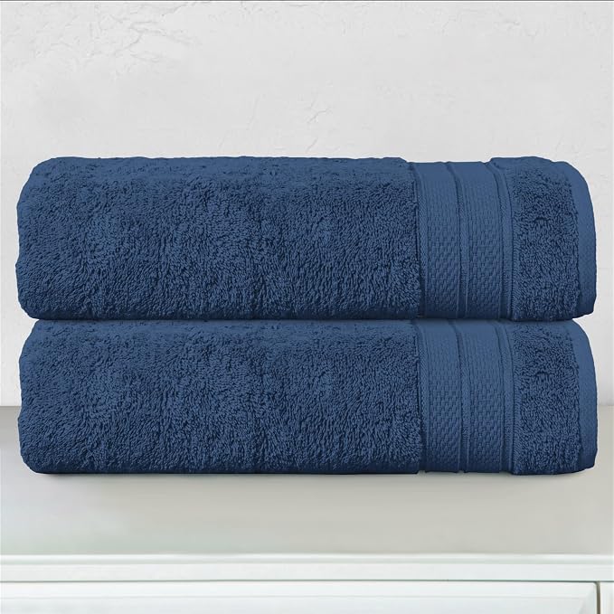 Elegant Comfort Three Line Popcorn Towel Set for Bathroom 27 x 54 inches, Premium Hotel Quality 2-Pack Bath Towels, 100% Turkish Cotton, Soft and Durable, Quick Dry and Highly Absorbent, Navy Blue