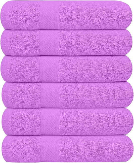 Pack of 6 Bath Towels 27 x 54 Inches, 100% Cotton, Larger & Lighter Weight, Quicker to Dry, Super Soft and Absorbent, Perfect for Bathroom (Light Purple, Pack of 6 (27''x54''))