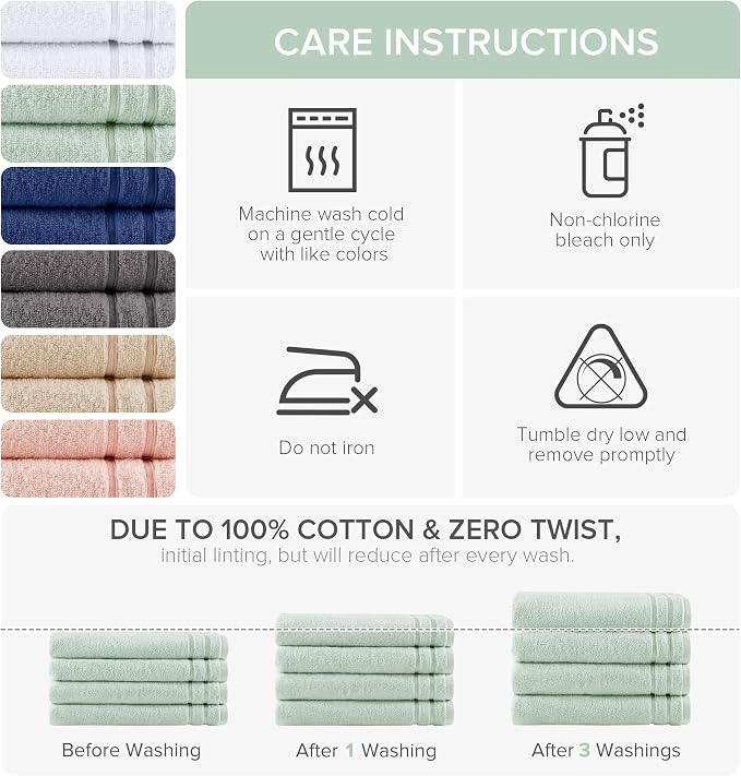 Comfort Spaces 4 Pc Bath Sheet Set 30x60, 100% Cotton 400GSM, Seafoam Green | Oversized 30x60 Bath Sheet, Quick Dry Cotton, Dual Layer Extra Absorbent, Great for Shower or Beach