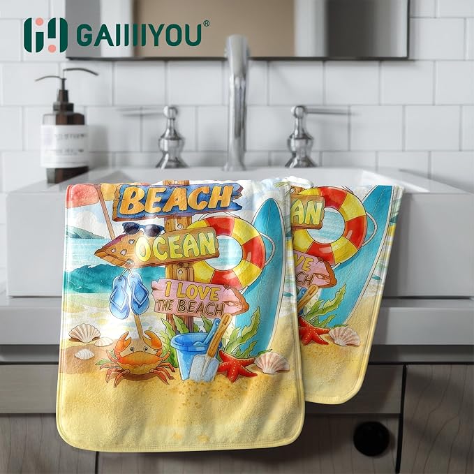 Funny Beach Quote Hand Towel Soft Fleece Absorbent Towels for Bathroom Kitchen Set of 2
