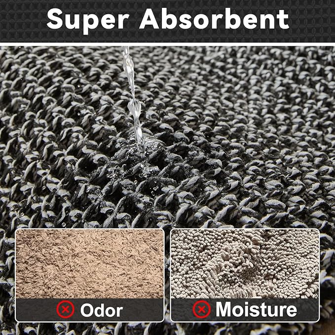Triohero Waffle Bath Mat, Boho Bathroom Rugs Non Slip Washable, Ultra Soft Super Absorbent Quick Dry Farmhouse Bathroom Decor, 24" x 36", Black & White
