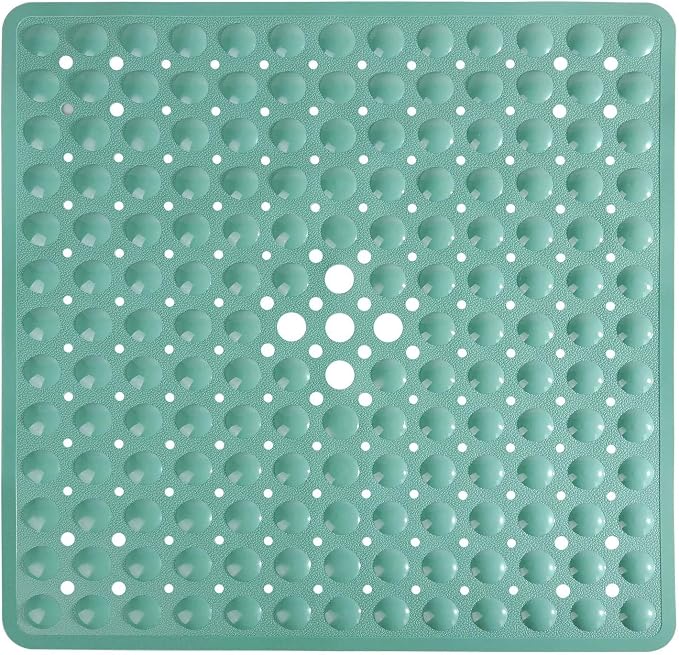 Yimobra Shower Stall Mat Non Slip, 21x21 Inch, Soft Square Bath Mat for Shower with Suction Cups and Drain Holes, Stall Floor Mats for Bathroom, Machine Washable, Bathroom Accessories, MARRS Green