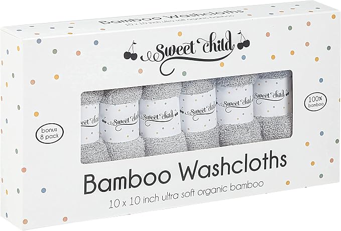 Sweet Child 8-Pack Baby Washcloths -Super Soft Rayon Washcloth, Baby Wash Cloths for Newborn,Infants and Kids, Bath Baby Towels, Body and Face Towel, Face Cloths for Washing Face