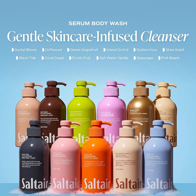 Saltair Body Wash 2-Pack – Moisturizing Body Wash with Hyaluronic Acid & Vitamin B5 – Scented Shower Gel for Women and Men – Seascape Scent, 2x 17oz – Vegan, Cruelty-Free, Paraben-Free