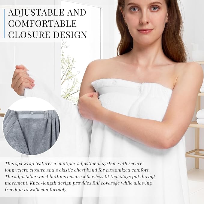 PJGGZ Towel Wrap for Women, Three Adjust Clasps Closure Bath Wraps After Shower Spa Sauna Bathrobe(Available in Plus Size)