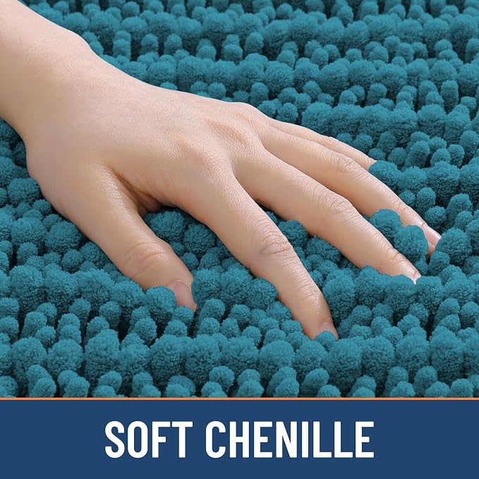 Smiry Bathroom Rugs Mat 59x24, Extra Soft Absorbent Chenille Bath Rugs, Non Slip Rubber Backing Machine Washable Quick Dry Bath Mats for Bathroom Floor, Tub, Shower, Home Decor Accessories, Lake Blue