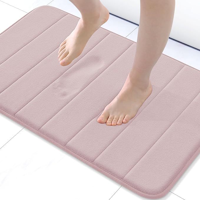Buganda Memory Foam Bath Mat, 30" x 20", Ultra Soft Bathroom Rugs, Water Absorbent and Machine Washable Bath Rug for Bathroom, Shower, and Tub, Peach