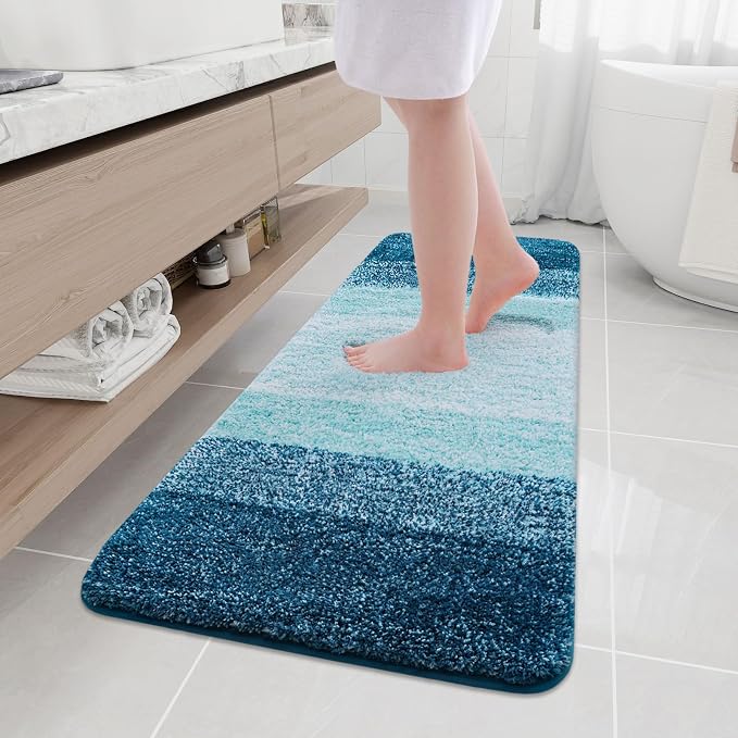 Arotive Microfiber Bathroom Rugs, Shaggy Soft and Absorbent Bath Rug, Thick Plush Machine Washable Dry Bath Mats for Bathroom, Tub and Shower, 59x17, Peacock Blue, Rectangular
