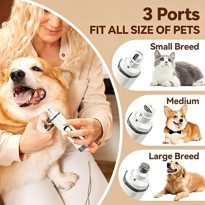 Dog Nail Grinder Quiet- 3-Speed Dog & Cat Nail Grinder with LED Light & Battery Display & Upgrade Grinding Head - Painless Nail Trimmer Dogs, Thick Nails, and Sensitive Paws | Dog Nail Grinder Quiet- 3-Speed、LED Light & Battery Display 、Upgrade Grindin...
