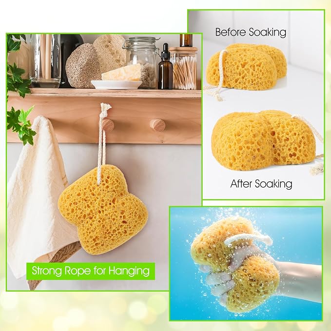 2Pcs Bath Sponge, 5.3 inch Curvy Exfoliating Foam Loofah, Large Shower Pouf Face Puff for Women, Men, Teenager Body Cleansing Supplies Sensitive Dry Skin