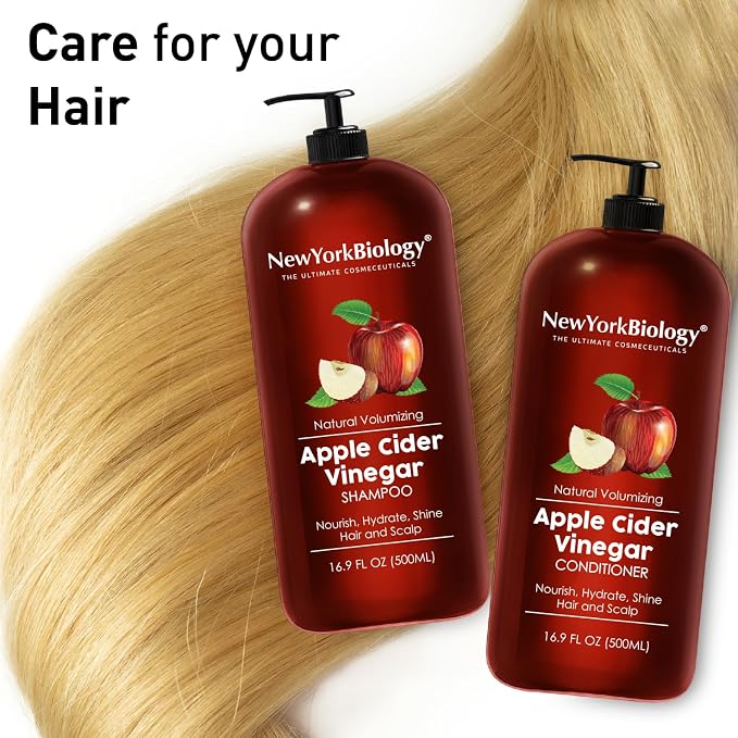 New York Biology Apple Cider Vinegar Shampoo and Conditioner Set – Helps Restore Shine, Hair Gloss and Hydration for Dry Hair & Scalp – Clarifying & Nourishing – 16.9 Fl Oz
