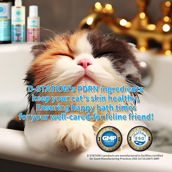 D-STATION Premium PDRN Volume Shampoo for Dogs & Cats - Salmon DNA & Manuka Honey - Soothes Dry Itchy Skin, Boosts Shine & Fluffiness - Moisturizing & Deodorizing Wash, 10.1 oz