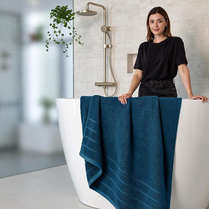 RIVERSIDE Pack of 4 Premium Extra Large Bath Towels 30 x 60 Inches, 100% Cotton, Super Soft & Highly Absorbent, Larger & Lighter Weight, Quicker to Dry, Perfect for Bathroom, Blue Opal